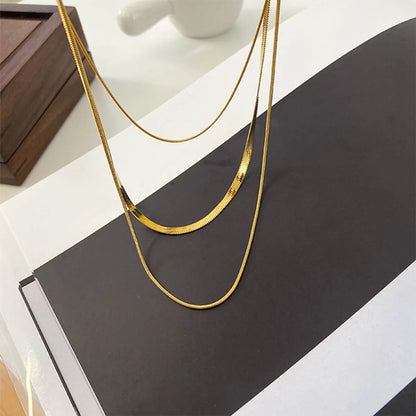 Hip-hop Punk Solid Color Titanium Steel Plating 18k Gold Plated Layered Necklaces