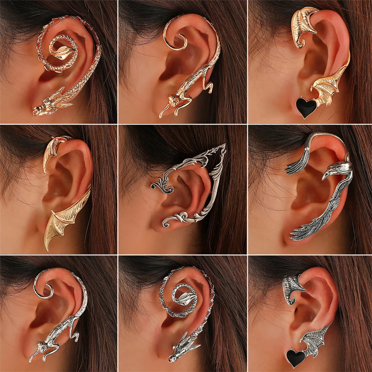 Hip-Hop Punk Streetwear Heart Shape Snake Dragon Alloy Metal Copper Plating 18k Gold Plated Gold Plated Silver Plated Women'S Ear Clips