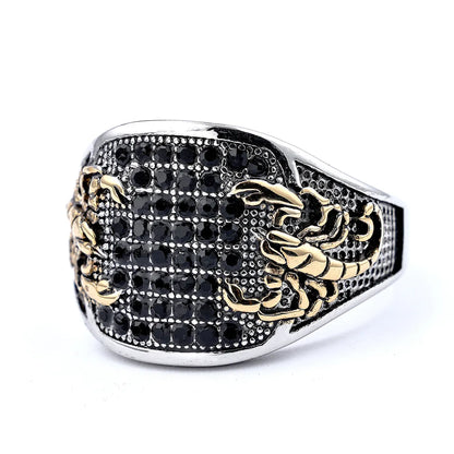 Hip-Hop Punk Streetwear Scorpion 304 Stainless Steel Plating Inlay Artificial Rhinestones Men'S Wide Band Ring