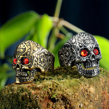 Hip-Hop Punk Streetwear Skull Stainless Steel Polishing Rhinestones None Men'S Rings