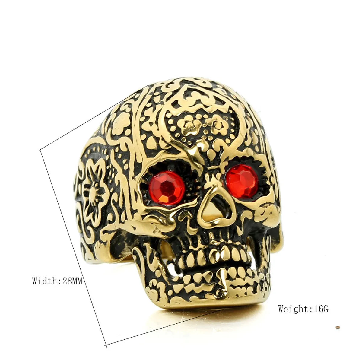 Hip-Hop Punk Streetwear Skull Stainless Steel Polishing Rhinestones None Men'S Rings