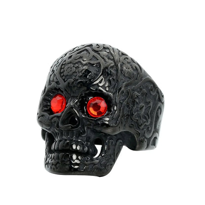 Hip-Hop Punk Streetwear Skull Stainless Steel Polishing Rhinestones None Men'S Rings