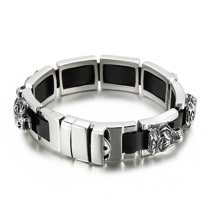 Hip-Hop Punk Tiger Cowhide Titanium Steel Plating Men'S Bracelets