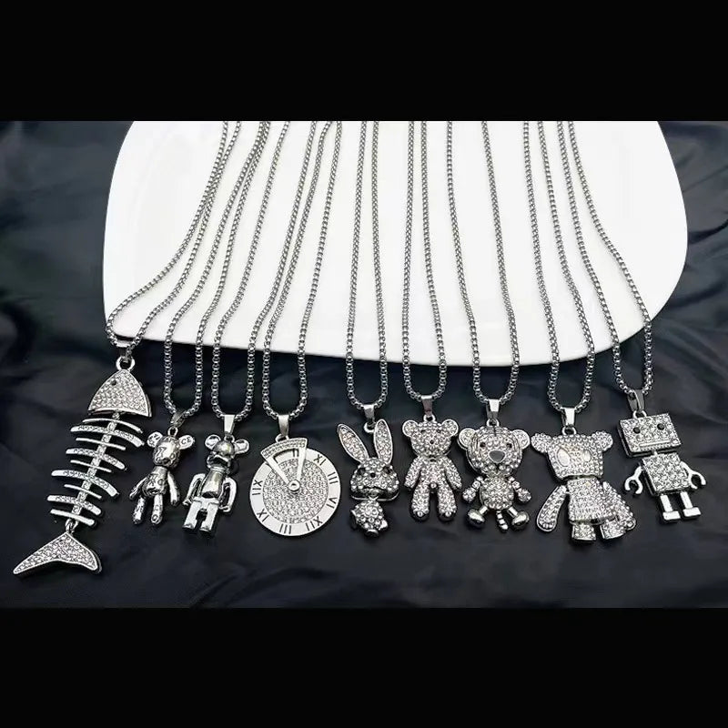 Hip-Hop Rabbit Bear Alloy Titanium Steel Wholesale Pendant Necklace Sweater Chain