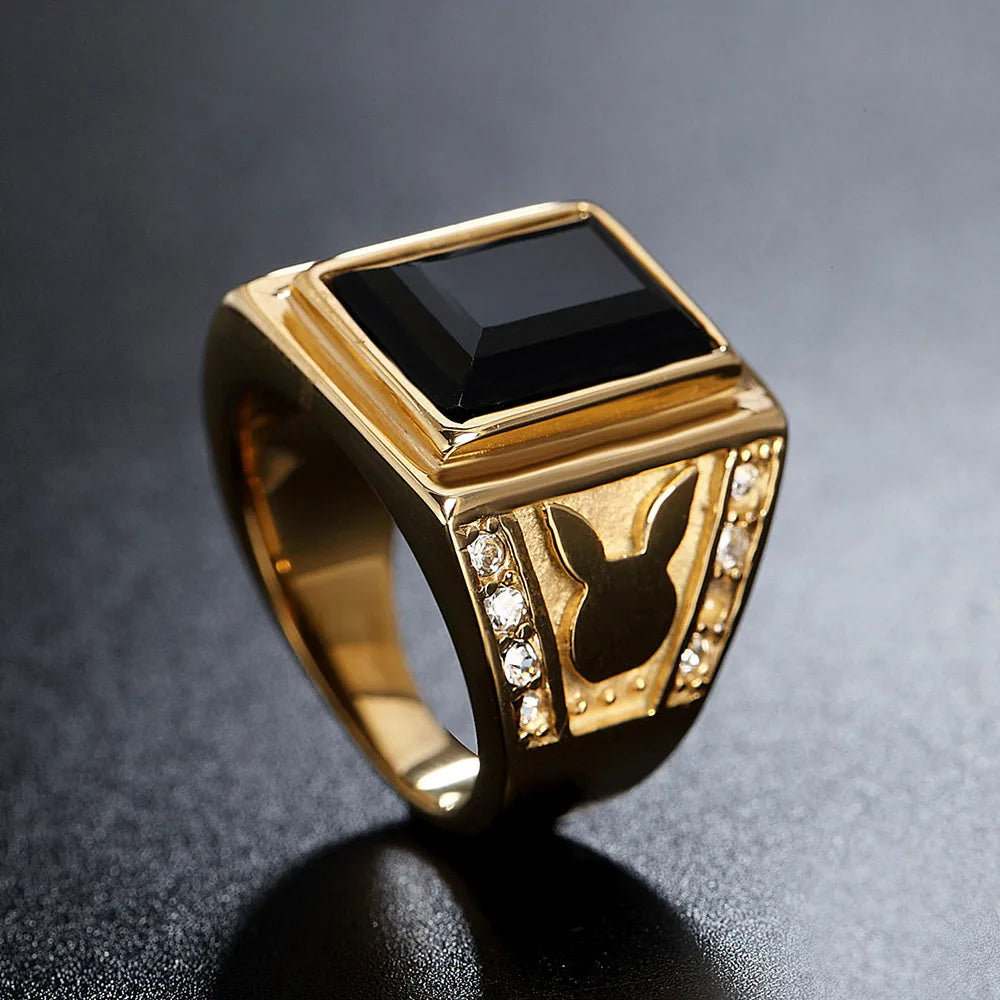 Hip-Hop Rabbit Rectangle Titanium Steel Men'S Rings