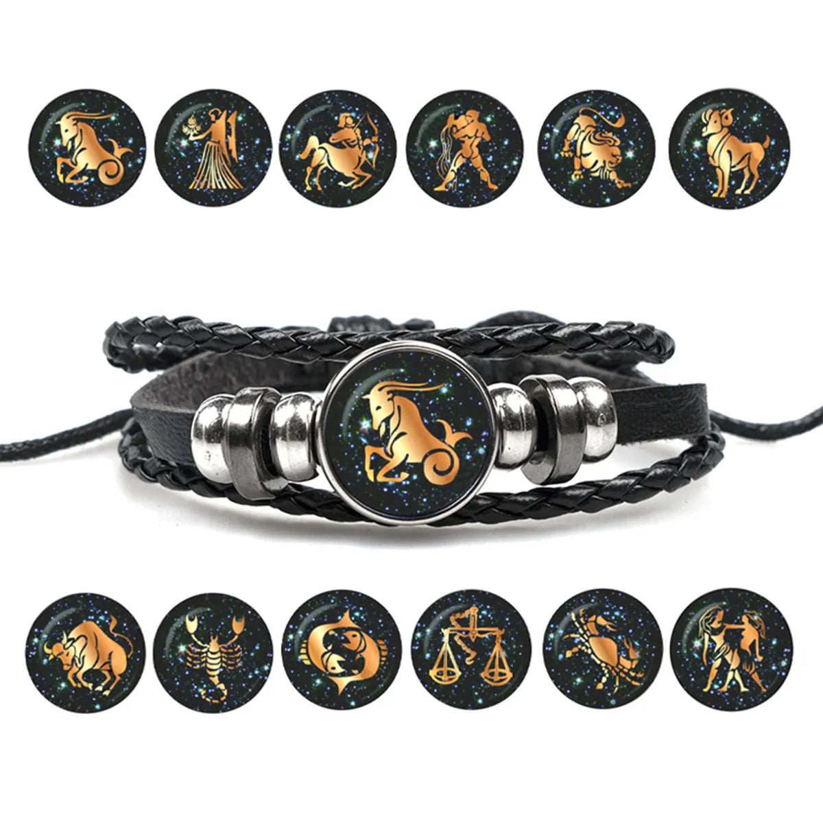 Hip-Hop Retro Animal Constellation CCB Pu Leather Braid Unisex Drawstring Bracelets