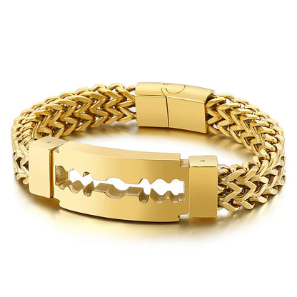 Hip-Hop Retro Blade Titanium Steel Plating 18K Gold Plated Men'S Bracelets