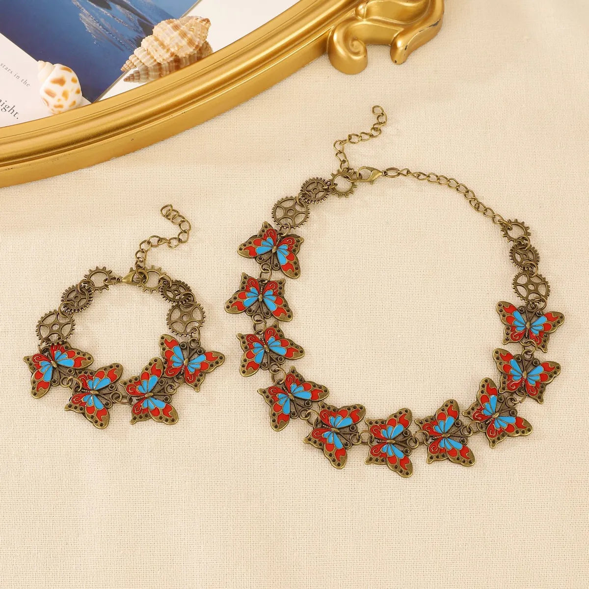 Hip-Hop Retro Butterfly Alloy Enamel Women'S Jewelry Set