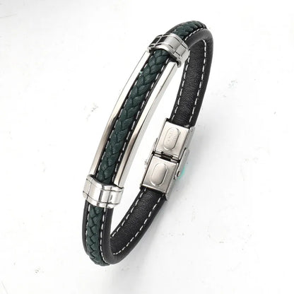 Hip-Hop Retro Color Block 304 Stainless Steel Pu Leather Polishing Men'S Bangle