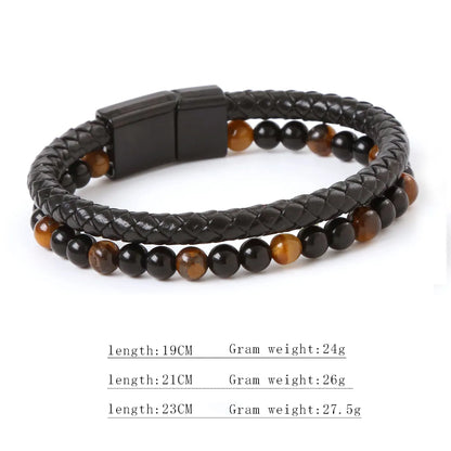 Hip-Hop Retro Color Block Alloy Natural Stone Leather Knitting Woven Belt Men'S Bangle