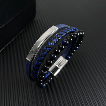 Hip-Hop Retro Color Block Pu Leather Asymmetrical Men'S Bangle