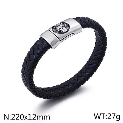 Hip-Hop Retro Color Block Pu Leather Titanium Steel Braid Men'S Bangle