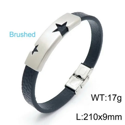 Hip-Hop Retro Color Block Pu Leather Titanium Steel Plating 18K Gold Plated Men'S Bangle