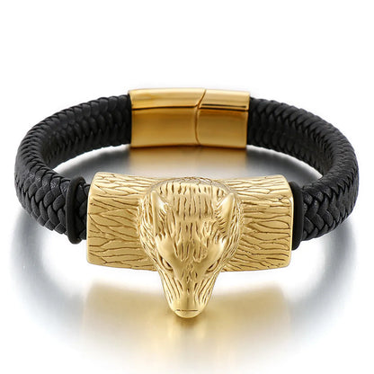 Hip-Hop Retro Color Block Pu Leather Titanium Steel Plating 18K Gold Plated Men'S Bangle