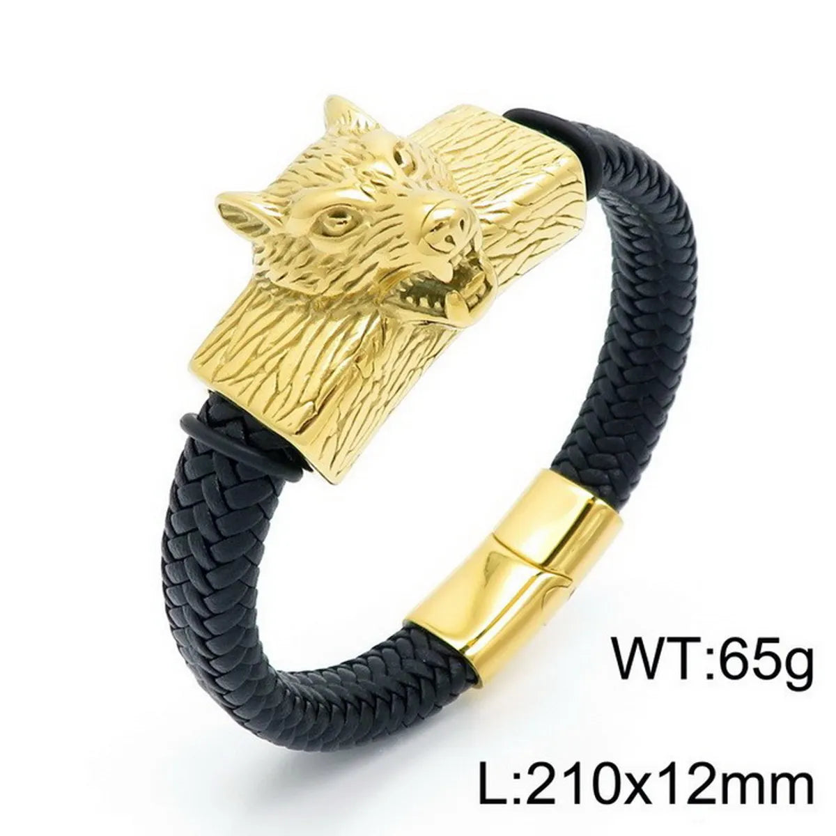 Hip-Hop Retro Color Block Pu Leather Titanium Steel Plating 18K Gold Plated Men'S Bangle