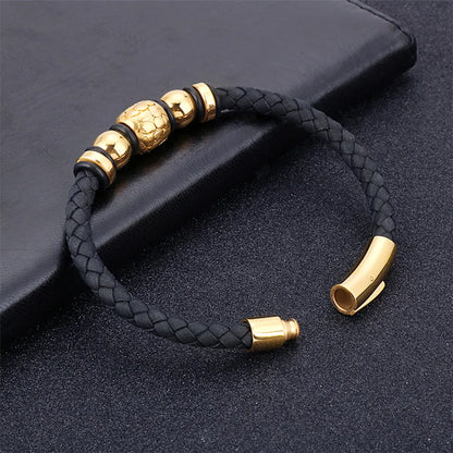 Hip-Hop Retro Color Block Pu Leather Titanium Steel Plating 18K Gold Plated Men'S Bangle