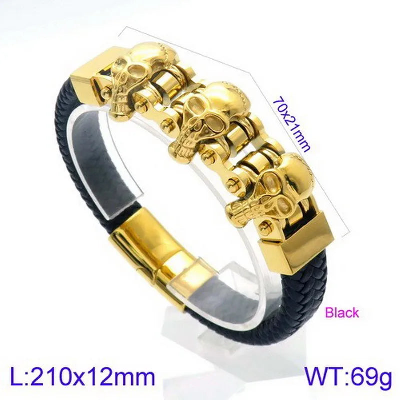 Hip-Hop Retro Color Block Pu Leather Titanium Steel Plating 18K Gold Plated Men'S Bangle