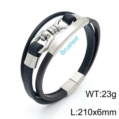 Hip-Hop Retro Color Block Pu Leather Titanium Steel Plating 18K Gold Plated Men'S Wristband