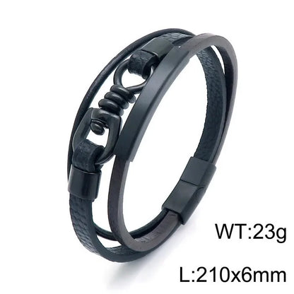 Hip-Hop Retro Color Block Pu Leather Titanium Steel Plating 18K Gold Plated Men'S Wristband