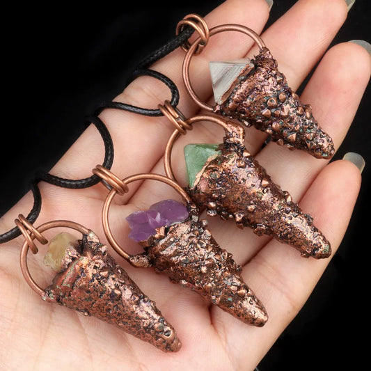 Hip-Hop Retro Color Block Semi-Precious Stone Leather Rope Wholesale Pendant Necklace