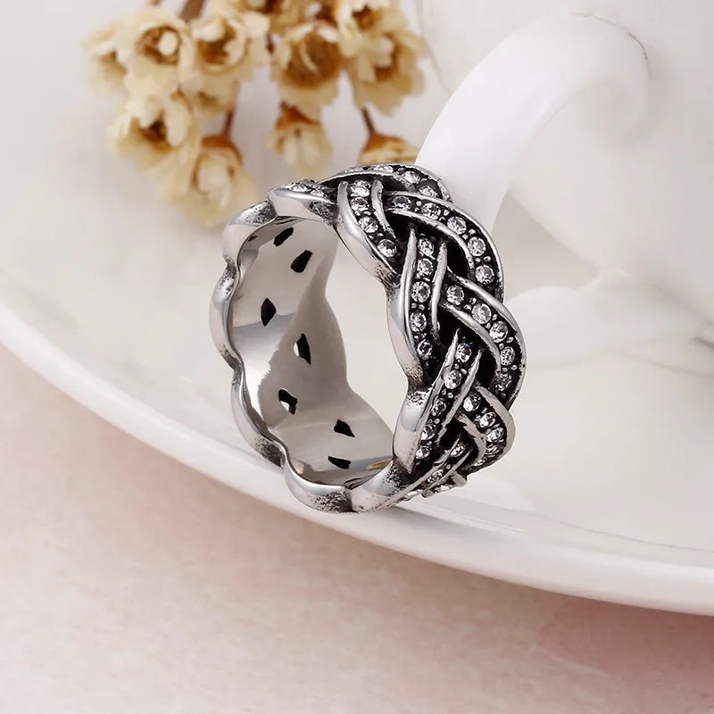 Hip-Hop Retro Color Block Titanium Steel Inlay Zircon Men'S Rings