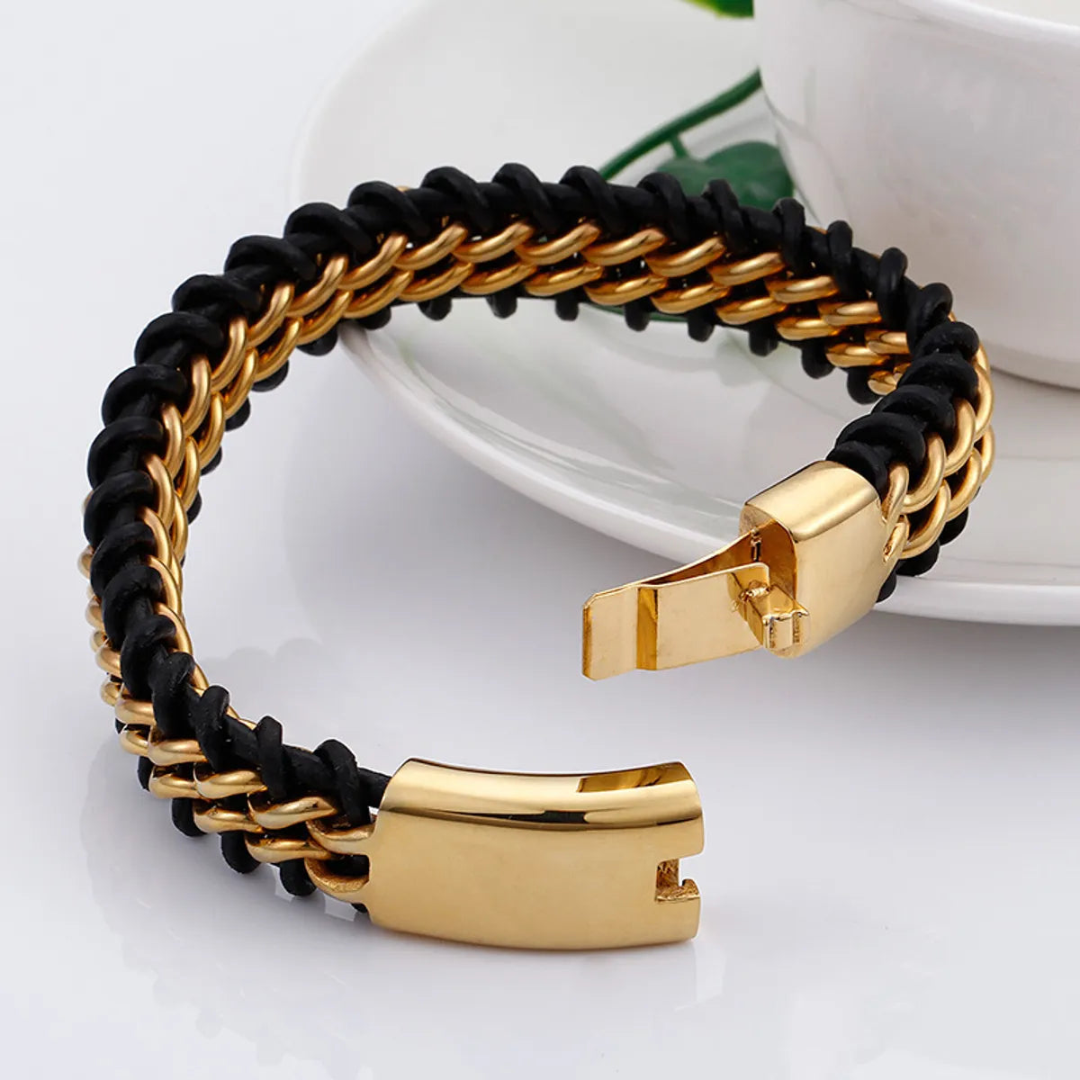 Hip-Hop Retro Color Block Titanium Steel Plating 18K Gold Plated Men'S Bracelets