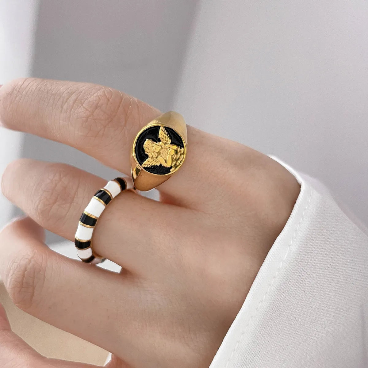 Hip-hop Retro Color Block Titanium Steel Plating Gold Plated Rings