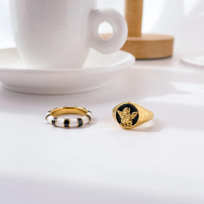 Hip-hop Retro Color Block Titanium Steel Plating Gold Plated Rings