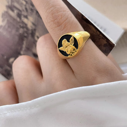 Hip-hop Retro Color Block Titanium Steel Plating Gold Plated Rings