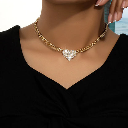 Hip-hop Retro Commute Heart Shape Alloy Inlay Rhinestones Women's Necklace