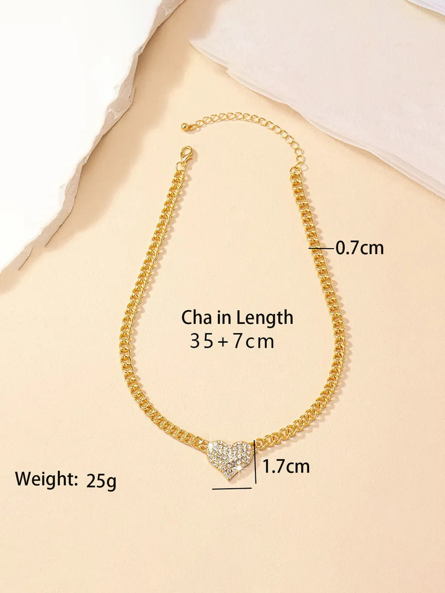 Hip-hop Retro Commute Heart Shape Alloy Inlay Rhinestones Women's Necklace