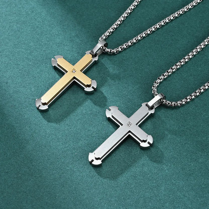 Hip-Hop Retro Cross 304 Stainless Steel Plating Inlay Zircon Men'S Pendant Necklace