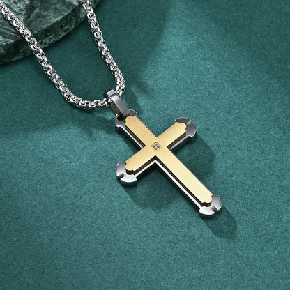 Hip-Hop Retro Cross 304 Stainless Steel Plating Inlay Zircon Men'S Pendant Necklace