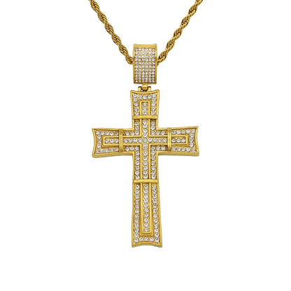 Hip-Hop Retro Cross 316 Stainless Steel  Inlay Rhinestones Unisex Pendant Necklace