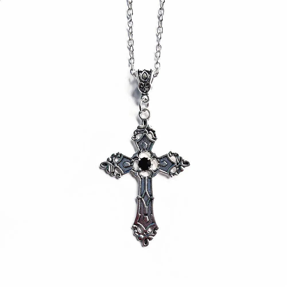 Hip-Hop Retro Cross Alloy Inlay Rhinestones Men'S Pendant Necklace