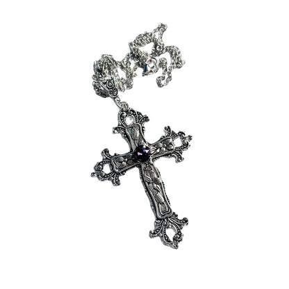 Hip-Hop Retro Cross Alloy Inlay Rhinestones Men'S Pendant Necklace