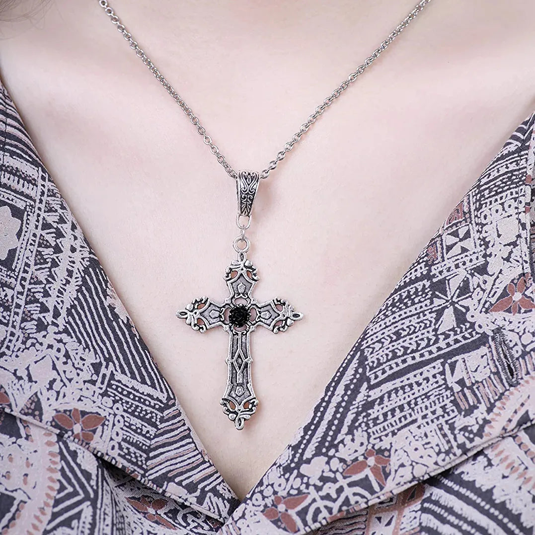 Hip-Hop Retro Cross Alloy Inlay Rhinestones Men'S Pendant Necklace