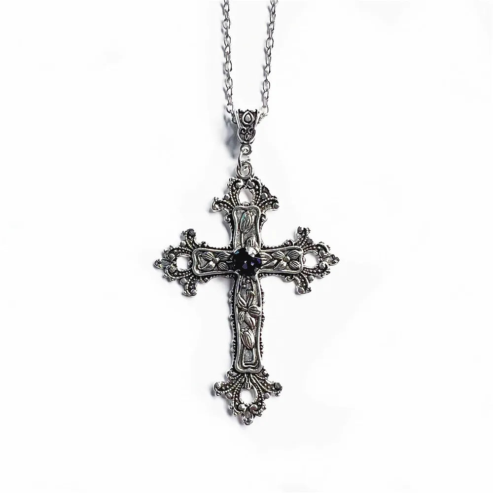 Hip-Hop Retro Cross Alloy Inlay Rhinestones Men'S Pendant Necklace