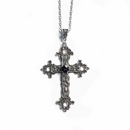 Hip-Hop Retro Cross Alloy Inlay Rhinestones Men'S Pendant Necklace