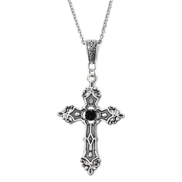 Hip-Hop Retro Cross Alloy Inlay Rhinestones Men'S Pendant Necklace