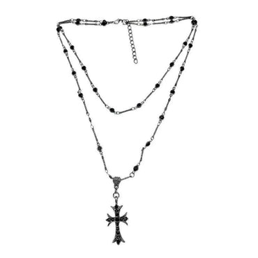 Hip-Hop Retro Cross Alloy Inlay Zircon Women'S Double Layer Necklaces