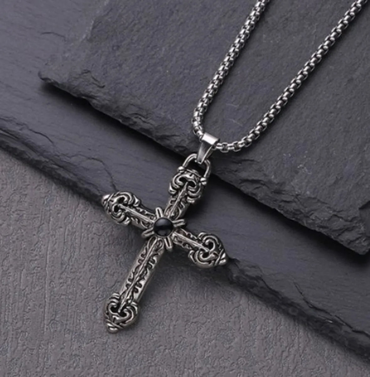 Hip-Hop Retro Cross Alloy Plating Men'S Pendant Necklace