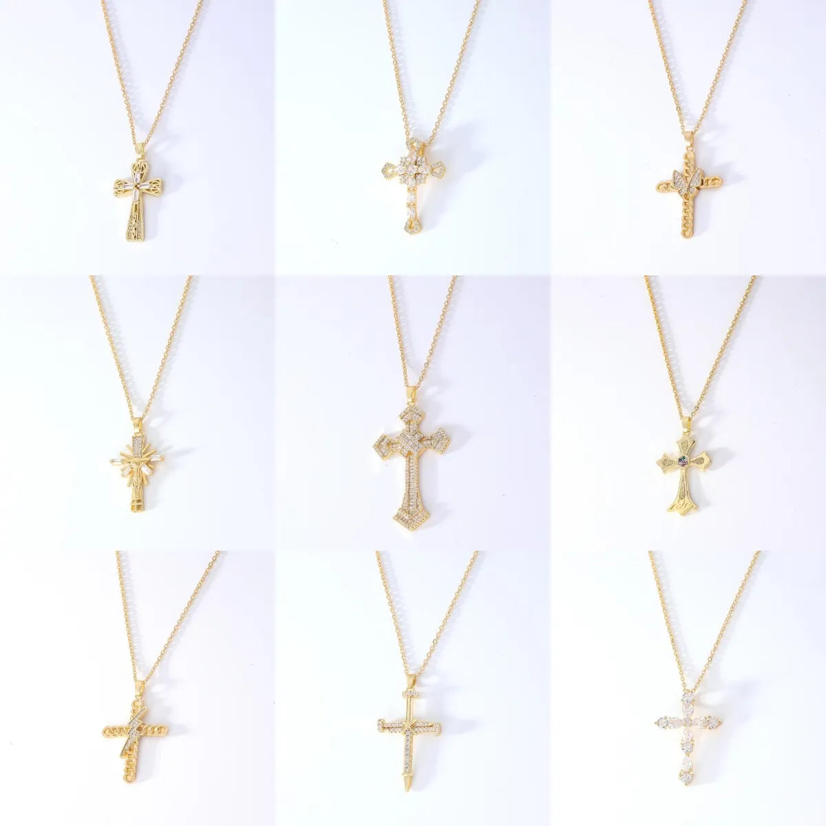 Wholesale Hip-Hop Retro Cross 304 Stainless Steel Copper Plating Inlay K Gold Plated Zircon Pendant Necklace