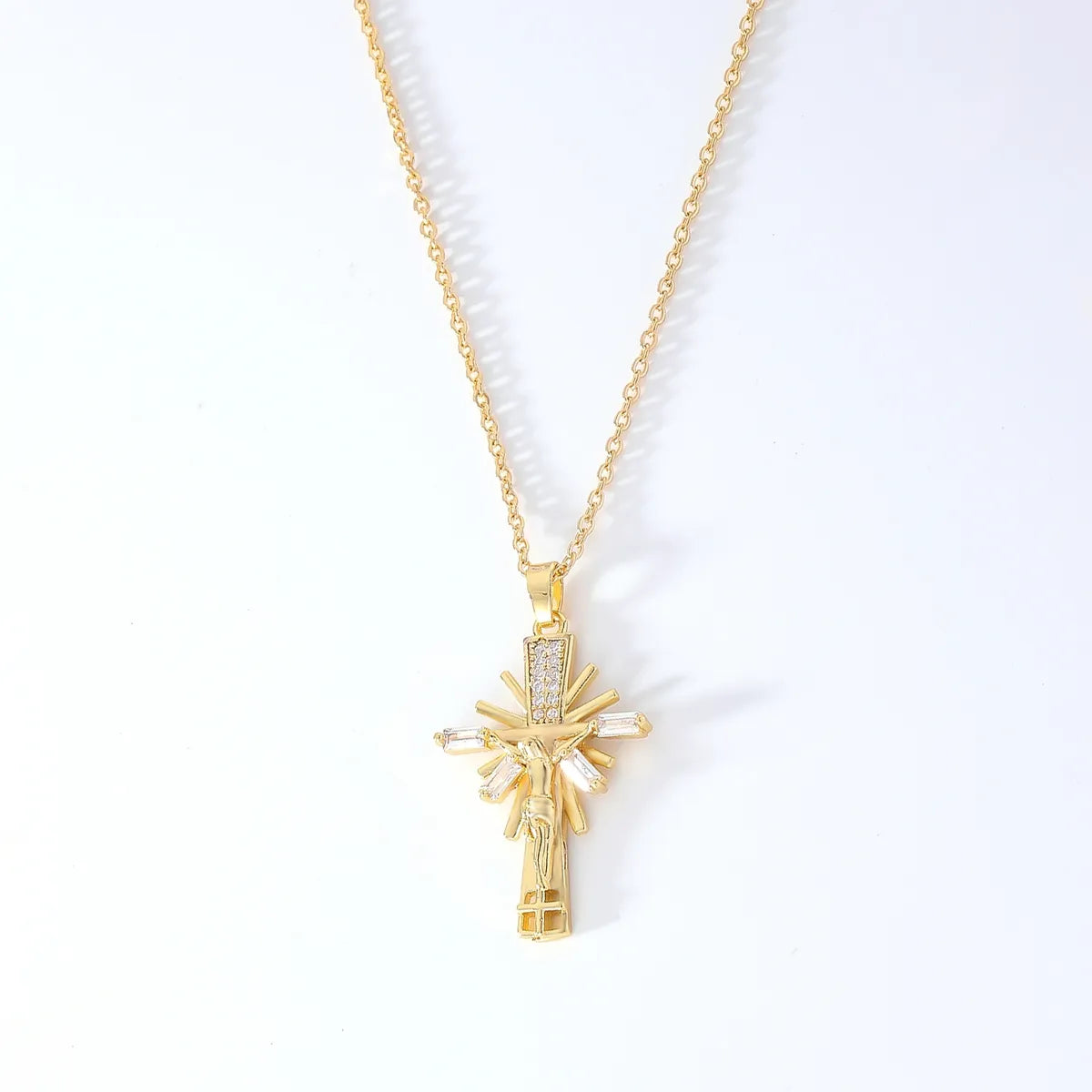 Wholesale Hip-Hop Retro Cross 304 Stainless Steel Copper Plating Inlay K Gold Plated Zircon Pendant Necklace