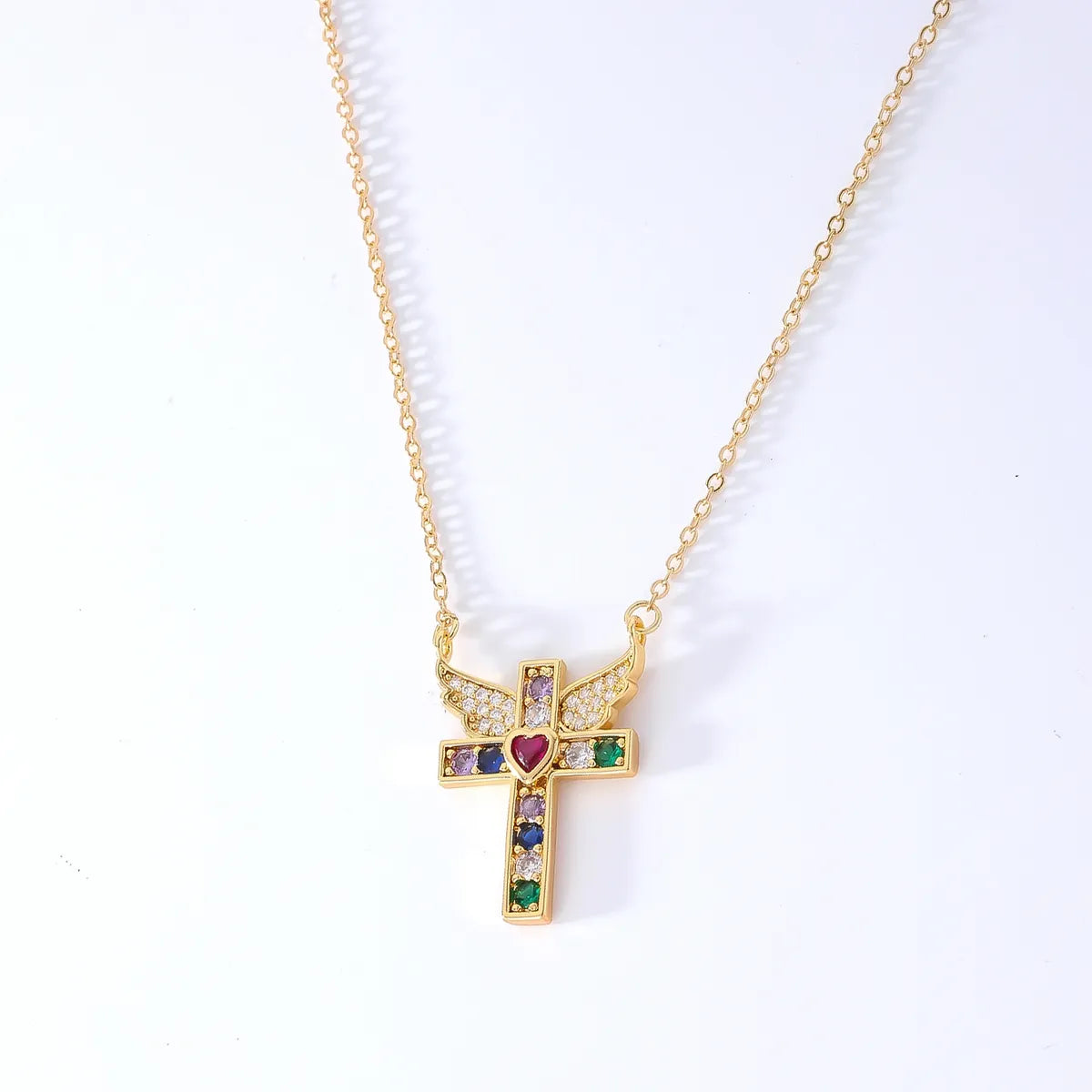 Wholesale Hip-Hop Retro Cross 304 Stainless Steel Copper Plating Inlay K Gold Plated Zircon Pendant Necklace