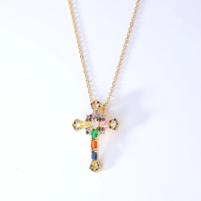 Wholesale Hip-Hop Retro Cross 304 Stainless Steel Copper Plating Inlay K Gold Plated Zircon Pendant Necklace