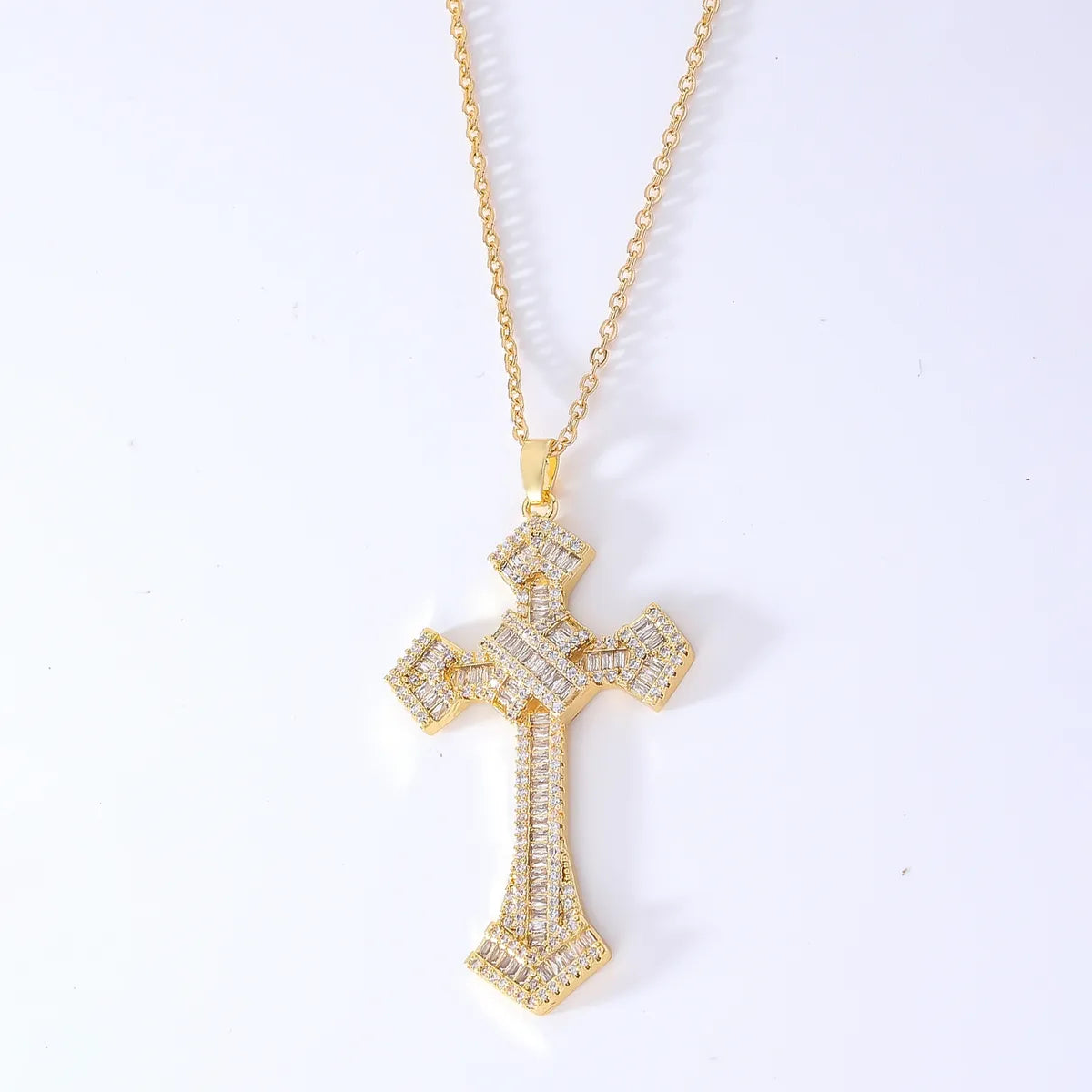 Wholesale Hip-Hop Retro Cross 304 Stainless Steel Copper Plating Inlay K Gold Plated Zircon Pendant Necklace