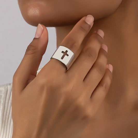 Hip-Hop Retro Cross Iron Women'S Rings