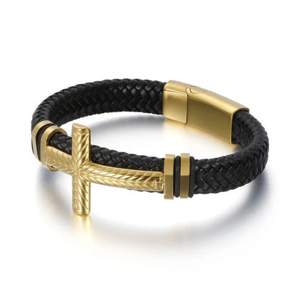 Hip-Hop Retro Cross Pu Leather Alloy Plating Men'S Bracelets