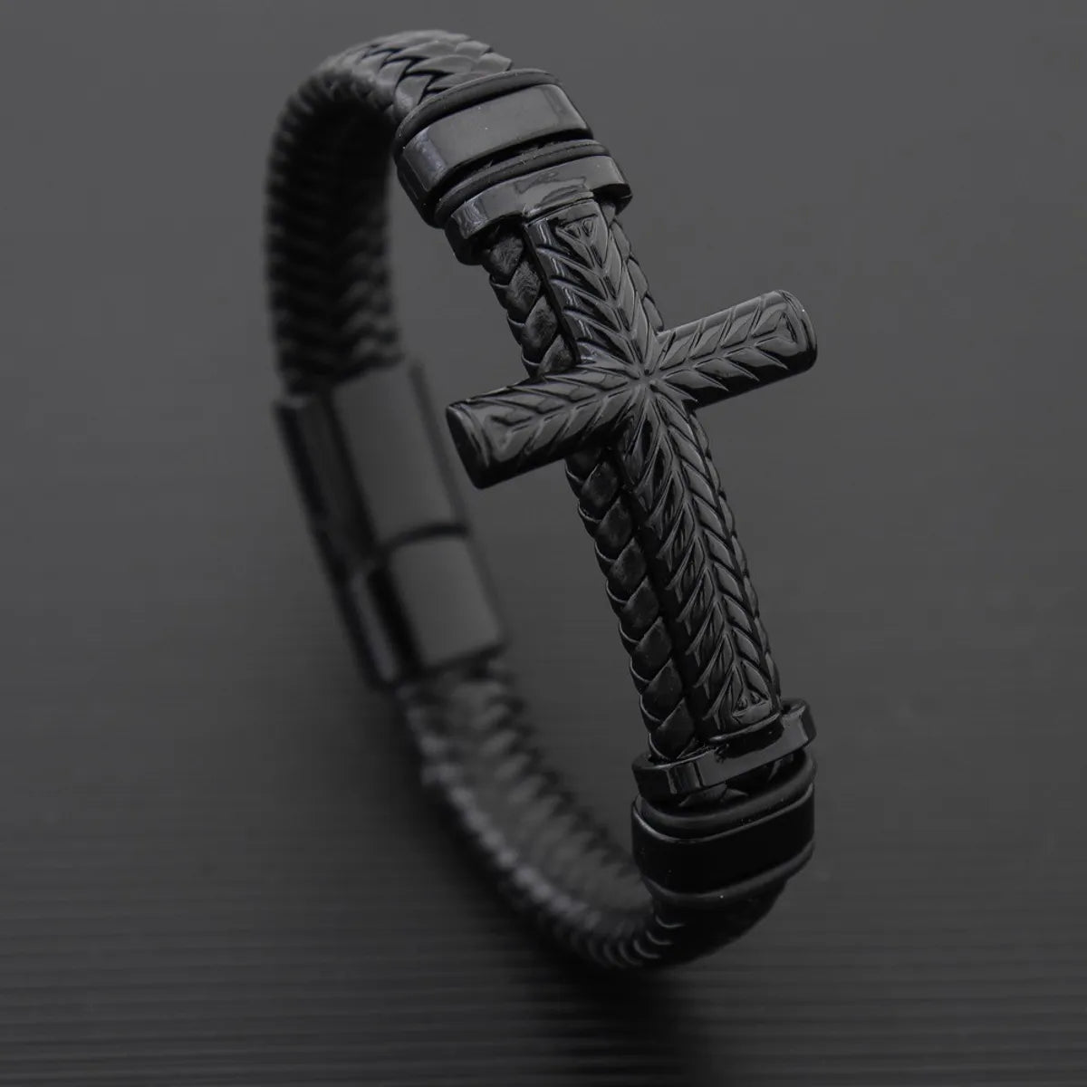 Hip-Hop Retro Cross Pu Leather Alloy Plating Men'S Bracelets